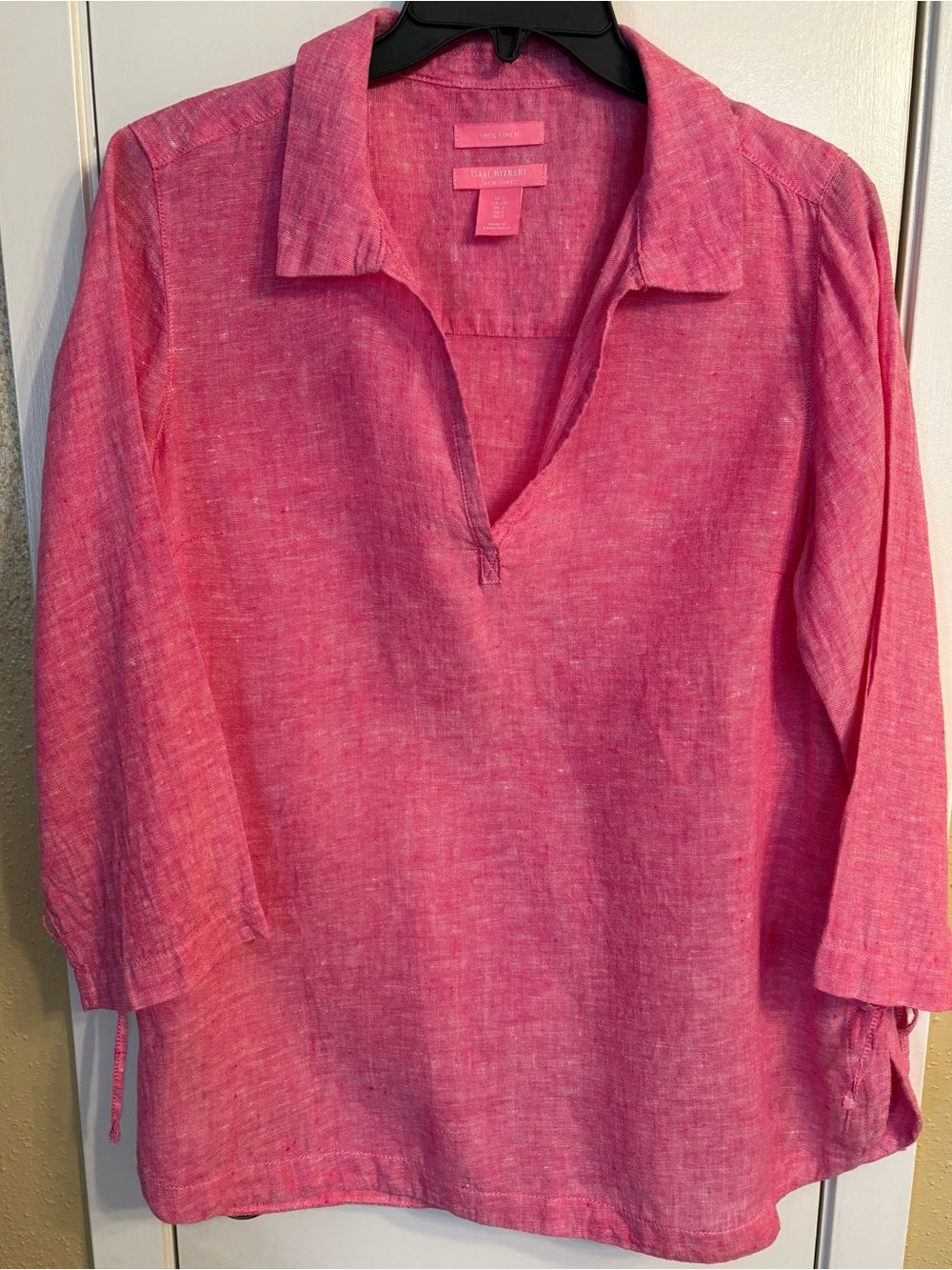 Isaac Mizrahi Pink Collared V-Neck Linen Tunic